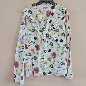 & other stories floral blouse with ruffle detail silk blend